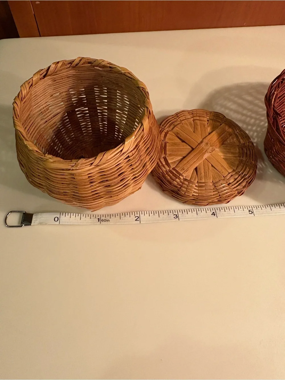 Super Cute Mini Handwoven Natural and Brown Wicker Basket Set Clean Pet/Smoke-fr